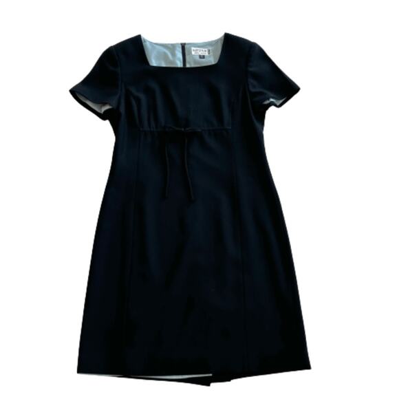 Kasper ASL Dress Dark Navy Square Neck Empire Waist Tie Short Sleeve 6 Petite - Picture 9 of 12